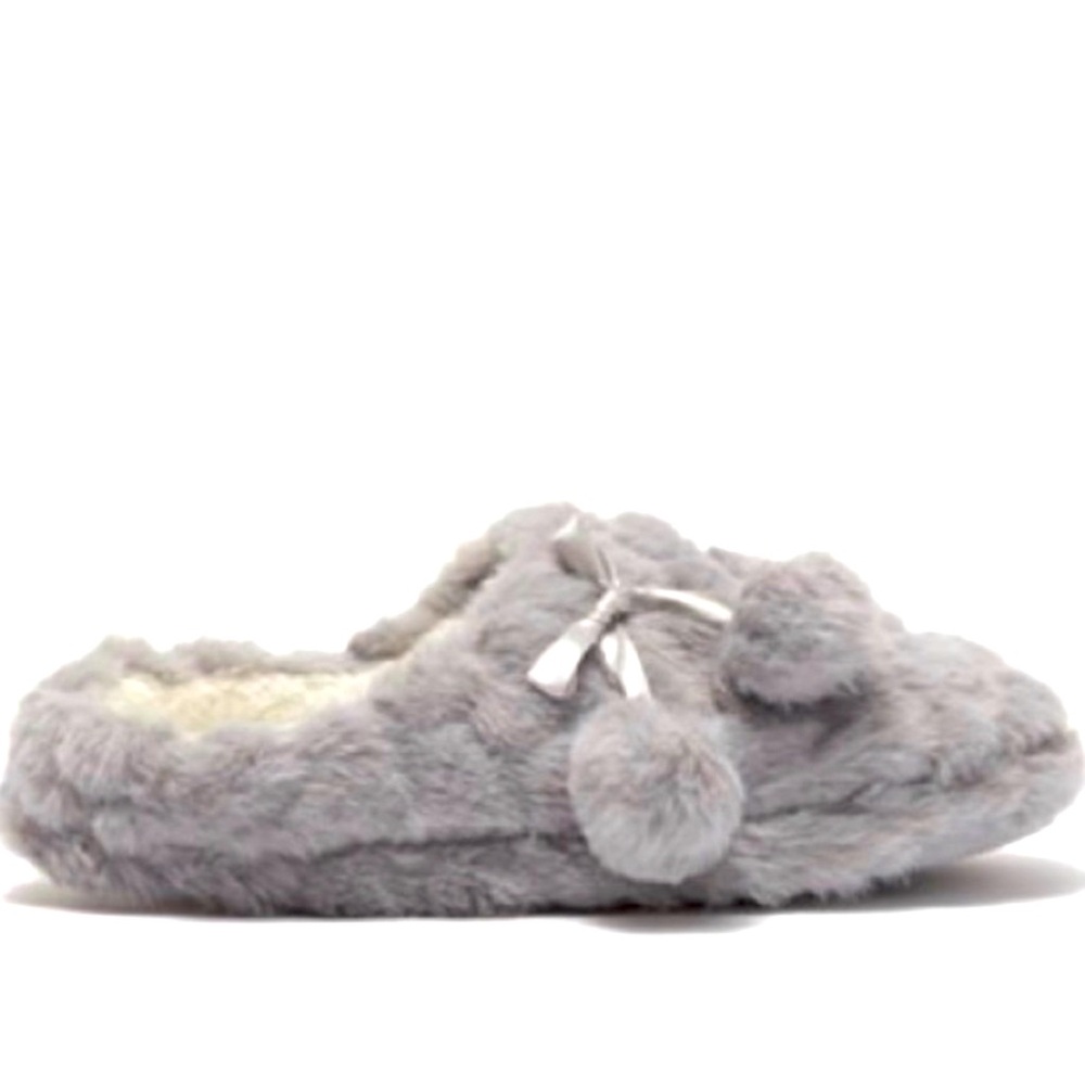 NWT Jessica Simpson Grey Memory Foam Faux Fur Mule Slippers Medium 7/8